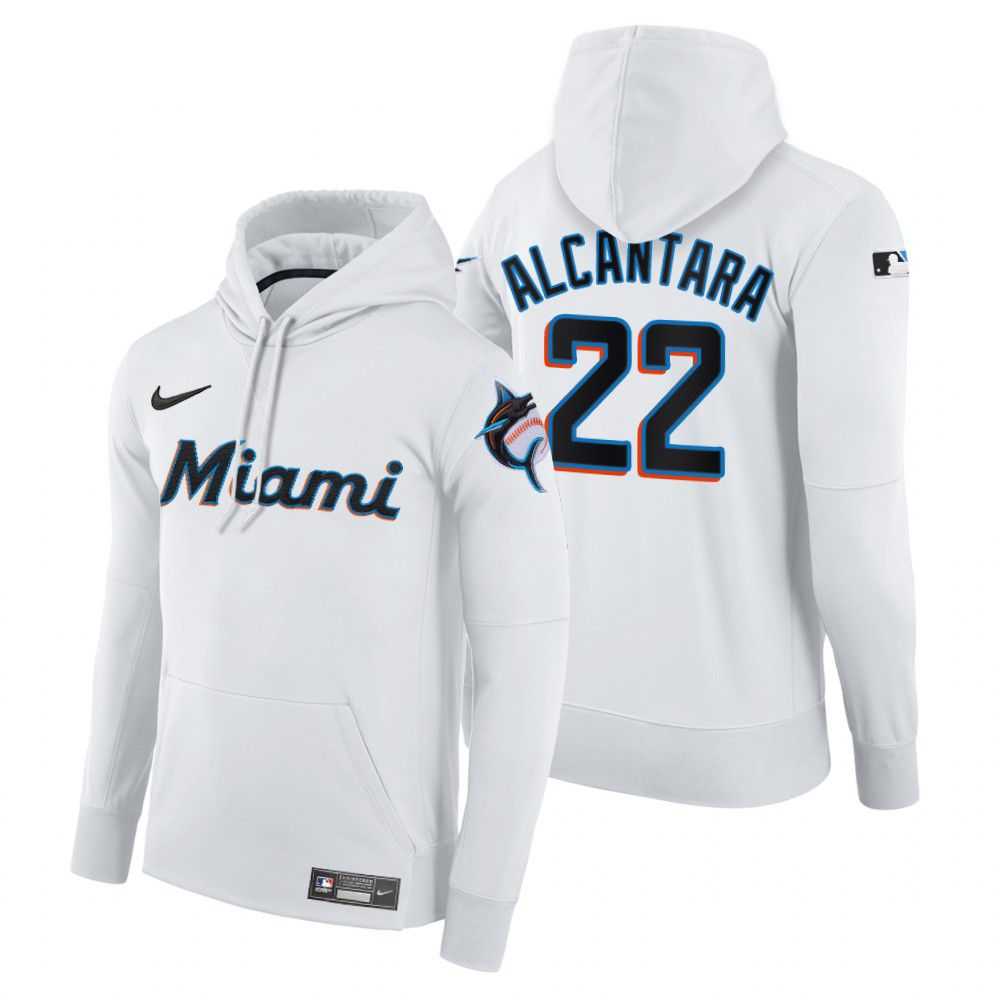 Men Miami Marlins 22 Alcantara white home hoodie 2021 MLB Nike Jerseys